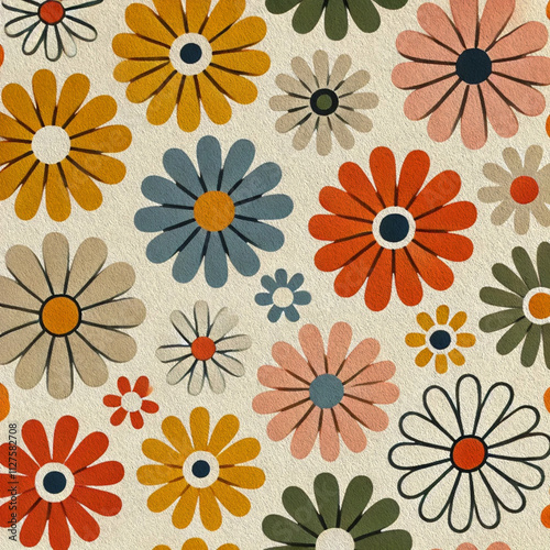 Wallpaper Mural Playful pattern featuring colorful flowers in varying sizes on a pastel background. Torontodigital.ca