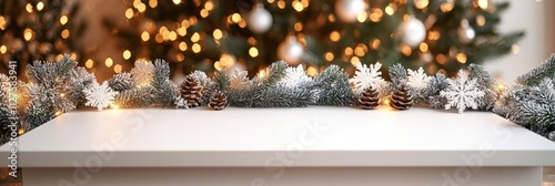 Christmas Lights and Garlands on Mantel in Cozy Room for Decorations, Celebration