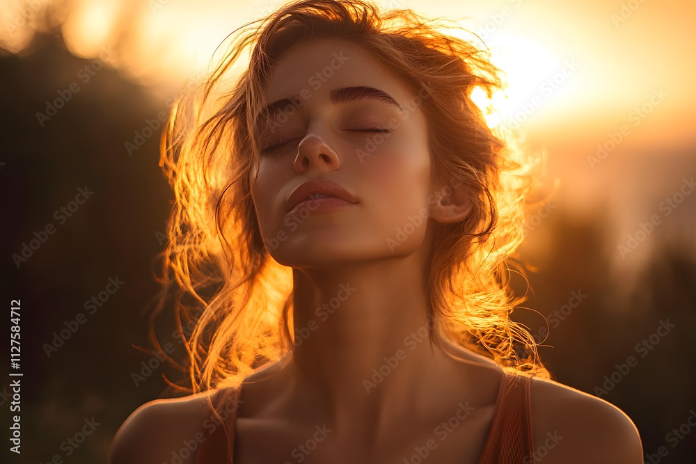 Young woman practicing deep breathing exercises at sunrise - Breath and balance - AI Generated Young woman practicing deep breathing exercises at sunrise - Breath and balance - AI Generated