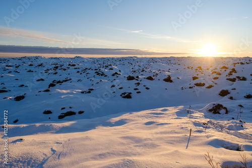 Sunset in Eldhraun in Iceland in winter photo