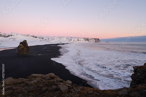 Reynisfjara beach in Iceland in winter