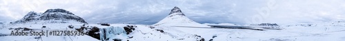 Kirkjufell mountain and waterfall in Iceland in winter