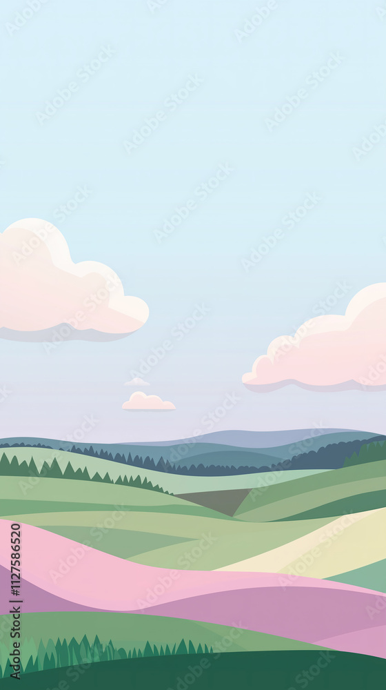 Obraz premium Serene Minimalist Landscape Featuring Rolling Hills in Soft Pastel Colors for Relaxing Wall Art
