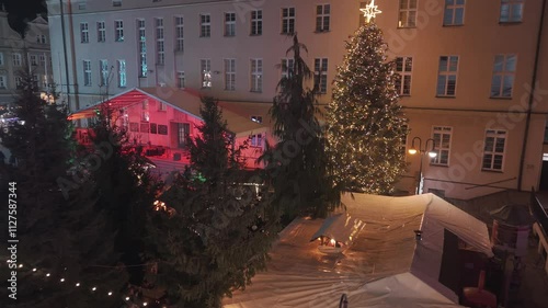 Christmas fair Opole drone shot