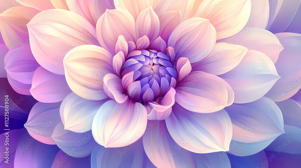 A celestia bloom flower with purple and white petals and a pink flower. Celestia. Illustration A celestia bloom flower with purple and white petals and a pink flower. Celestia. Illustration