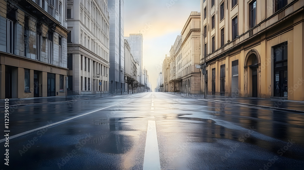Classical architecture and urban roads, empty road in the city Classical architecture and urban roads, empty road in the city