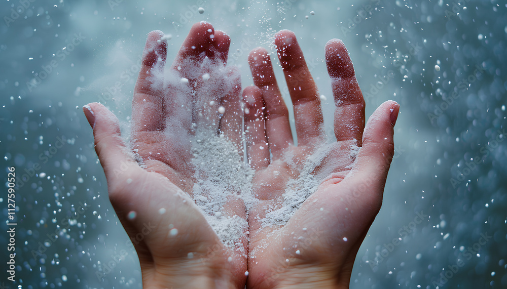 Fototapeta premium Hands and white powder splash