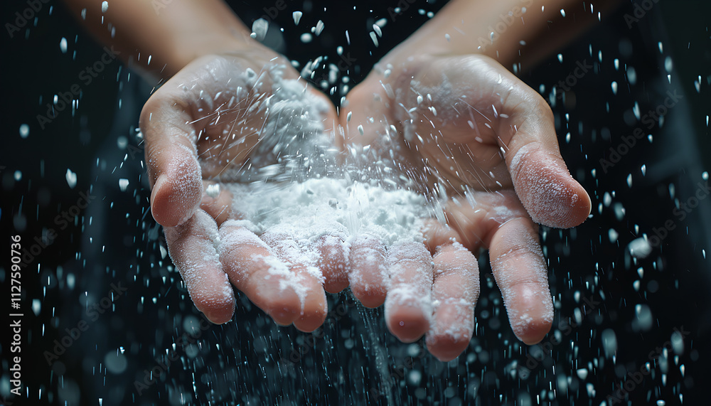 Fototapeta premium Hands and white powder splash