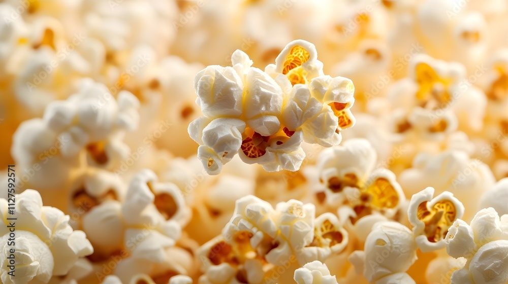 Close-up of fluffy popcorn kernels, showcasing their texture and color. Close-up of fluffy popcorn kernels, showcasing their texture and color.