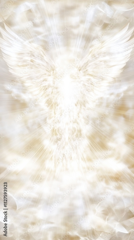 Ethereal angelic figure surrounded by radiant light and soft clouds, AI