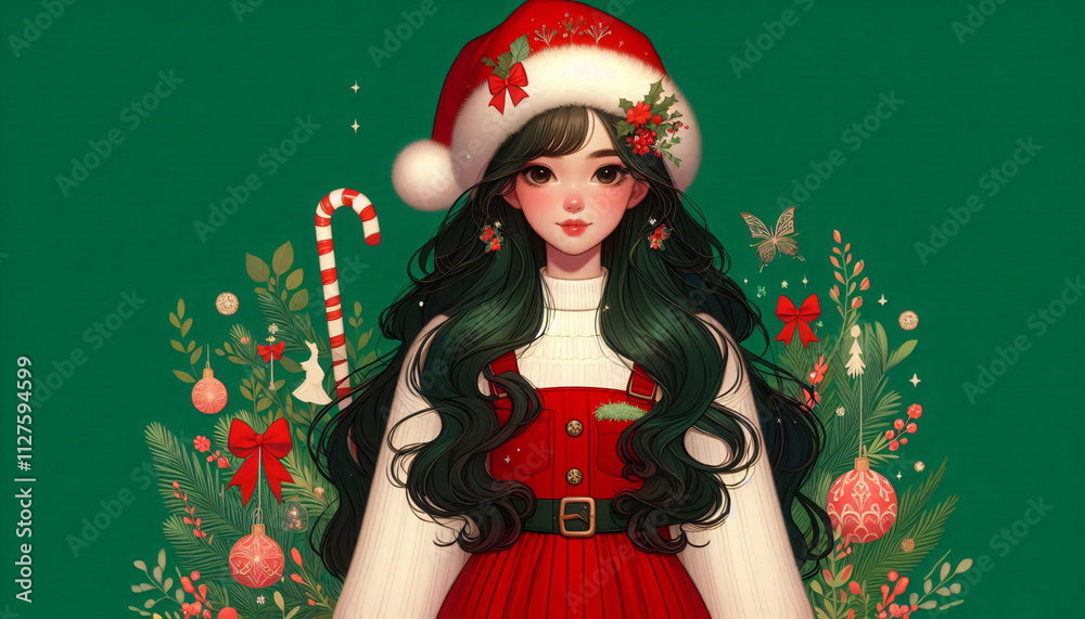 anime girl with santa claus hat christmas anime girl with santa claus hat christmas