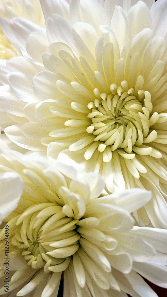 Close-up photo of a white Chrysanthemum showing the texture of its petals
