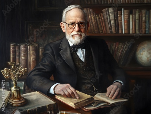 Realistic portrait of a Nobel Prize winner in elegant suit