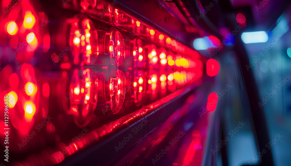 Close-up of the red lights on top of a police vehicle. Night time. Blurring. Close-up of the red lights on top of a police vehicle. Night time. Blurring.