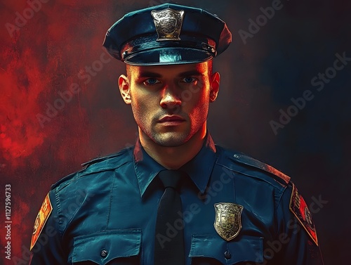 Realistic portrait of a police officer or paramedic in uniform photo