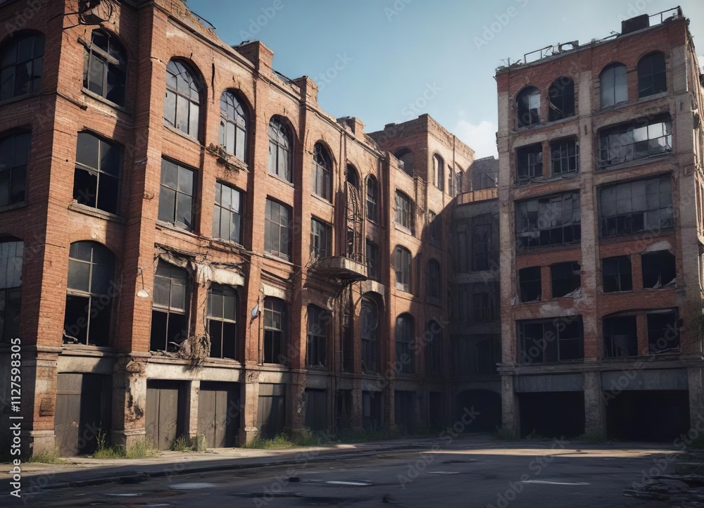 Old industrial buildings with crumbling facades, old industrial buildings, industrial ruin Old industrial buildings with crumbling facades, old industrial buildings, industrial ruin