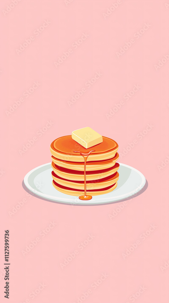 Charming Flat Vector Pancake Stack with Syrup and Butter for Whimsical Kitchen Art and Decor Charming Flat Vector Pancake Stack with Syrup and Butter for Whimsical Kitchen Art and Decor