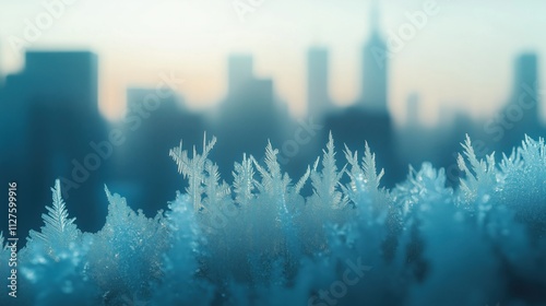 Eisblumen mit Stadtblick im Hintergrund