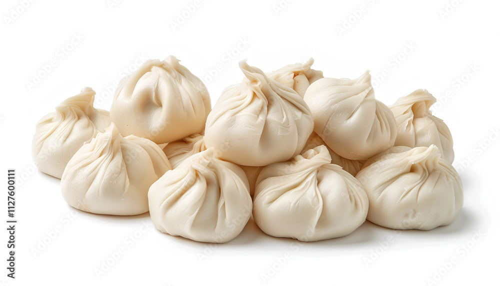 Fototapeta premium Uncooked khinkali (dumplings) isolated on white. Georgian cuisine