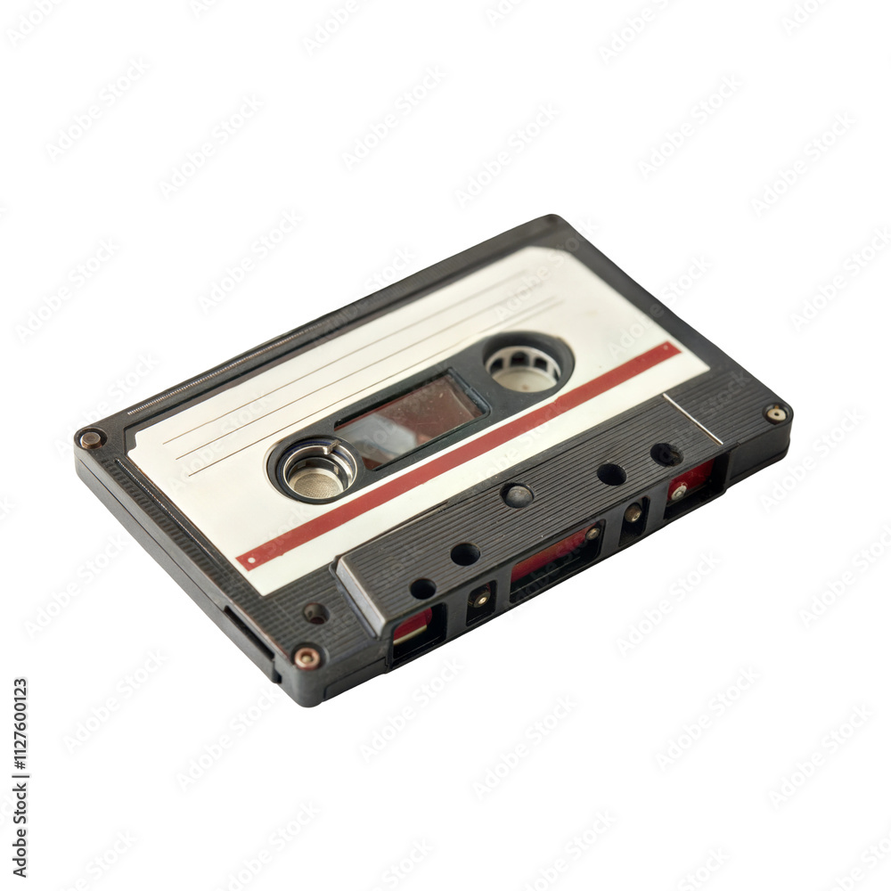 Classic audio cassette with vibrant design, isolated on transparent or white background Classic audio cassette with vibrant design, isolated on transparent or white background