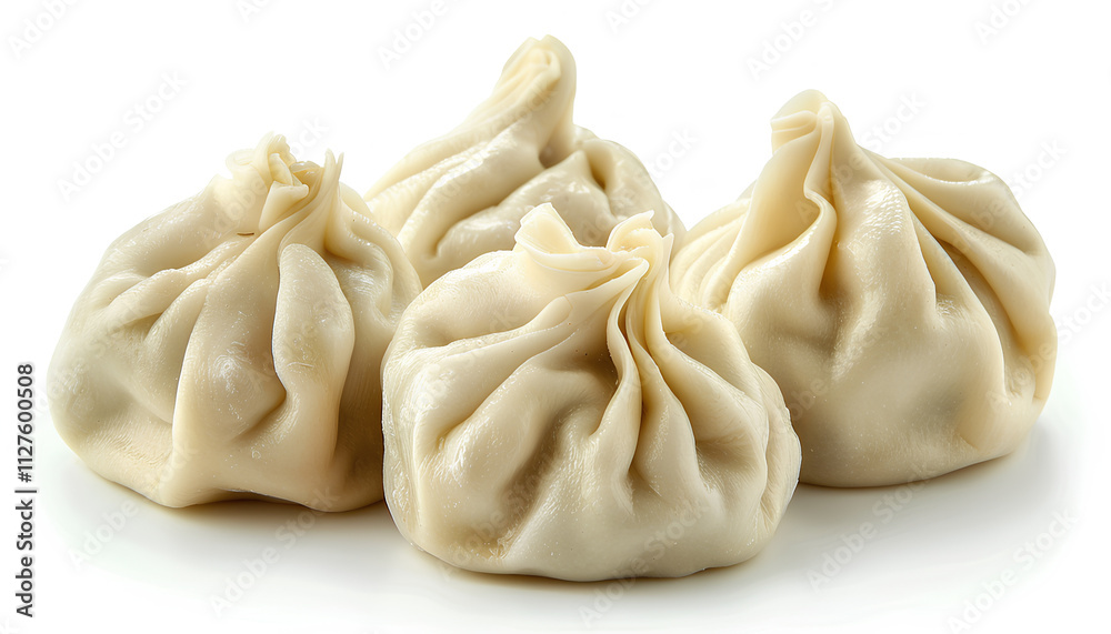 Uncooked khinkali (dumplings) isolated on white. Georgian cuisine