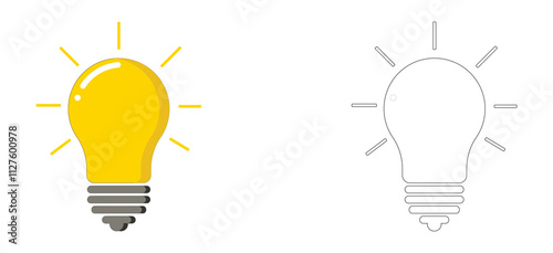 Colored and Outline Light Bulb Illustrations, yellow lightbulb icon, Idea lamp icon, lightbulb icon, Solution or idea symbol, lamp bulb idea icon.
