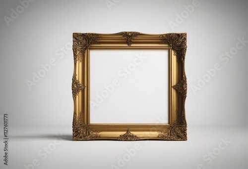 Antique gold picture frame isolated on white background