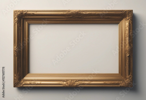 Antique gold picture frame isolated on white background
