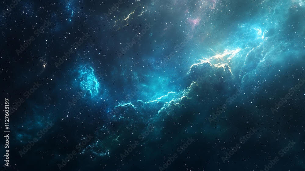 Fototapeta premium A vibrant cosmic scene showcasing swirling clouds of gas and stars in deep space.