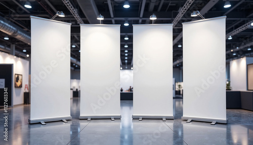 Trade show banner mockup in exhibition hall