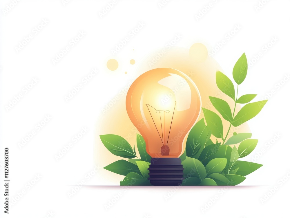 A glowing light bulb surrounded by vibrant green leaves, symbolizing innovation and sustainability in nature. A glowing light bulb surrounded by vibrant green leaves, symbolizing innovation and sustainability in nature.