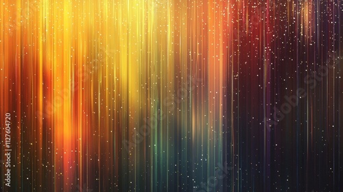 Golden particles cascading down a vibrant background of colorful vertical stripes, creating a mesmerizing and festive atmosphere filled with light and shimmer