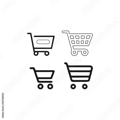 shopping cart button icon vector line art on white background.