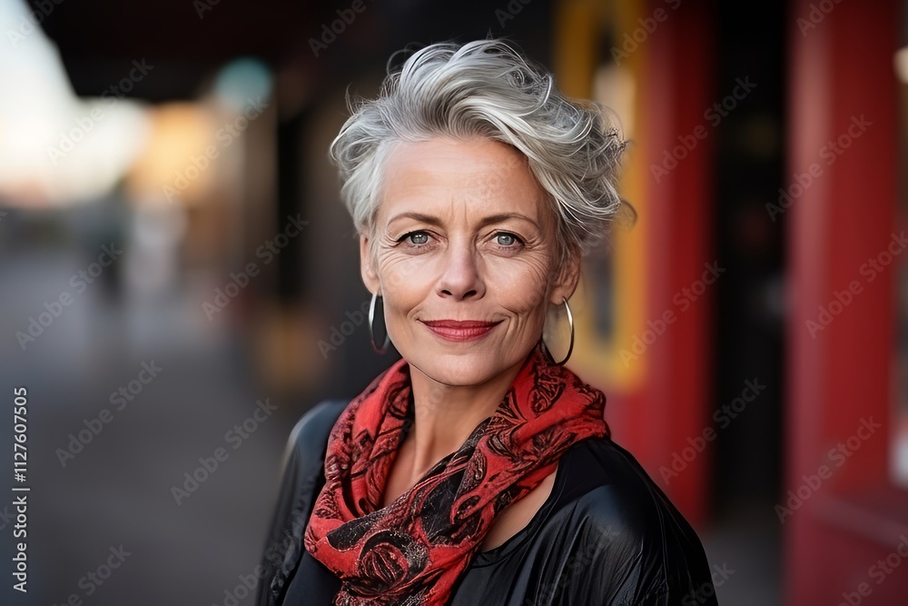 Portrait of a beautiful senior woman with short hair in the city Portrait of a beautiful senior woman with short hair in the city