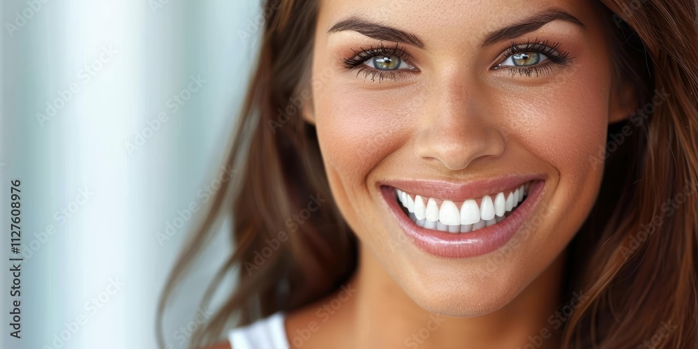 Close-up portrait showcasing a person with a radiant smile, highlighting dental features and the impact of facial expressions on appearance and emotions Close-up portrait showcasing a person with a radiant smile, highlighting dental features and the impact of facial expressions on appearance and emotions