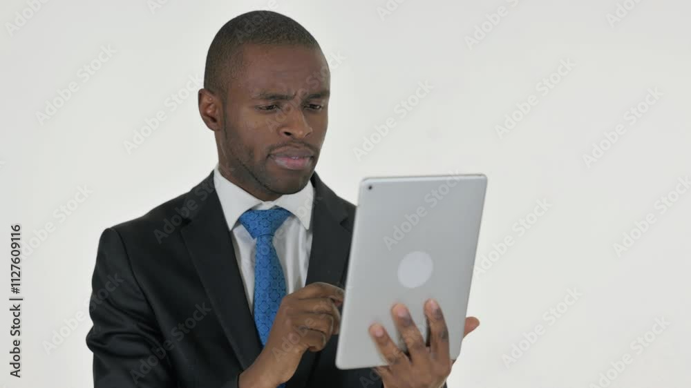 Portrait of African Businessman Using Digital Tablet on White Background Portrait of African Businessman Using Digital Tablet on White Background