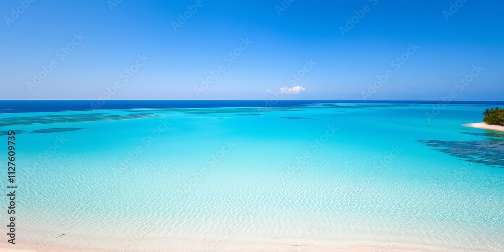 Aerial drone view of secluded turquoise paradise bay with sandy beach, clear water, bay Aerial drone view of secluded turquoise paradise bay with sandy beach, clear water, bay