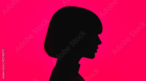 Silhouette of a woman's head and shoulders against a vibrant pink background.