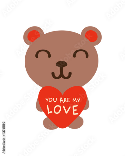 Valentine teddy bear with heart and text You are my Love. Great design for any purpose. Hand drawn isolated vector illustration.