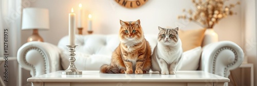 Wallpaper Mural Beautiful red cat ceramic vase filled with candles on white chest of drawers in living room, white furniture, stylish Torontodigital.ca