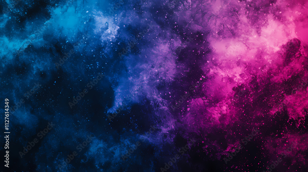 Fototapeta premium Dark grainy gradient background blue magenta pink purple black colors banner poster cover abstract design. Mystify. Illustration