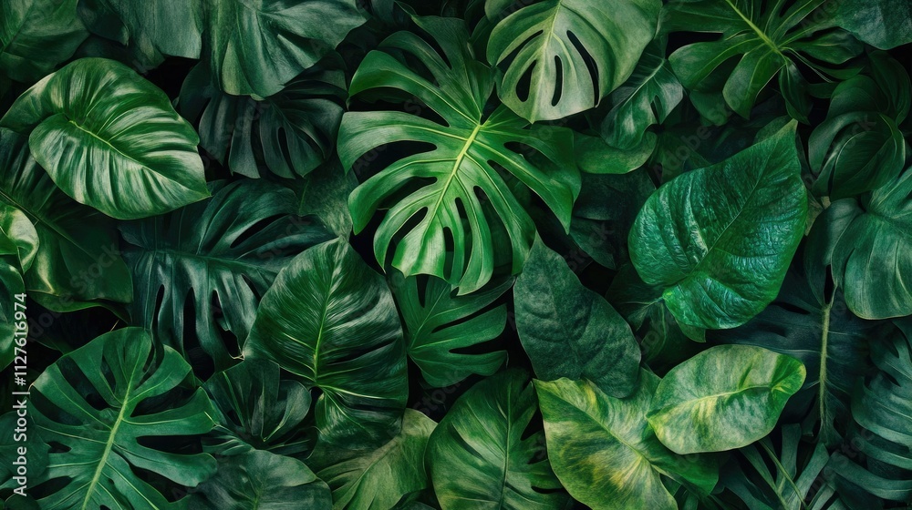 custom made wallpaper toronto digitalLush green tropical foliage background.