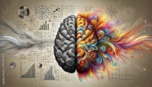 concept of the human brain. The right creative hemisphere versus the left logical hemisphere. Education, science and medical abstract background.