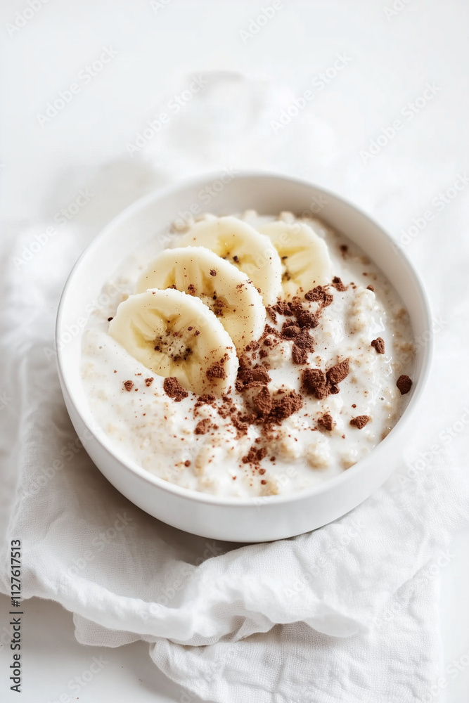 Minimalist Breakfast Image with Creamy Porridge, Banana, Peanut Butter, and Cocoa Minimalist Breakfast Image with Creamy Porridge, Banana, Peanut Butter, and Cocoa