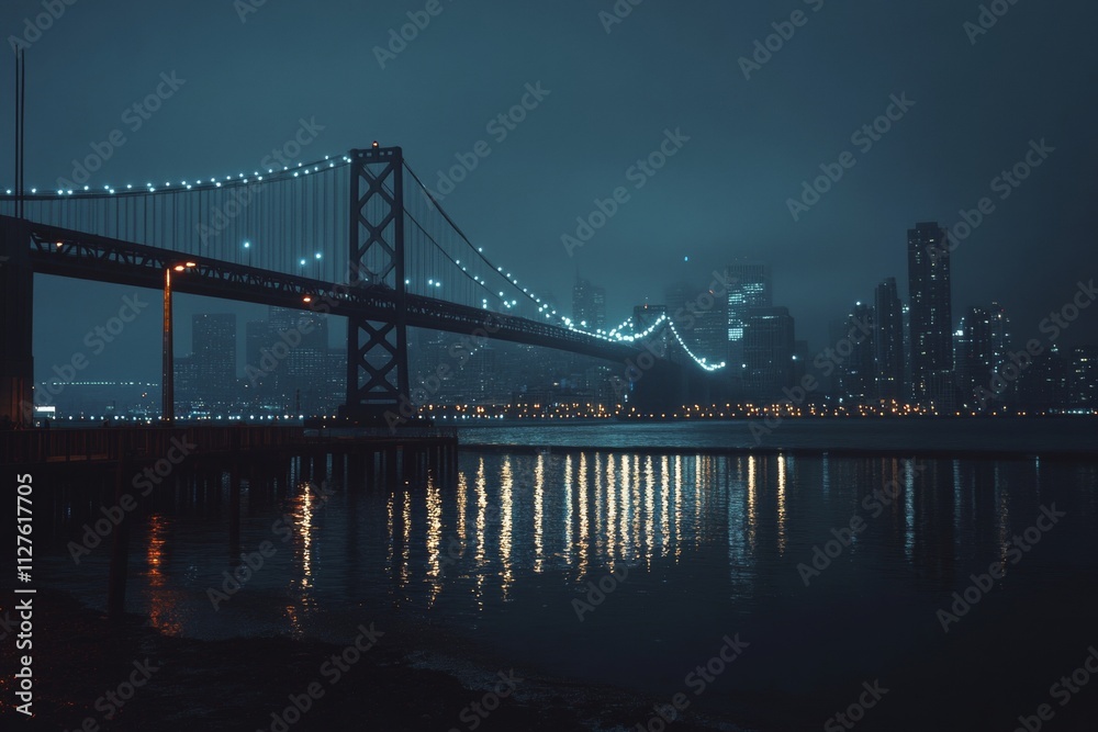 Obraz premium Breathtaking city skyline captured with a stunning bridge under a vibrant sky at sunset