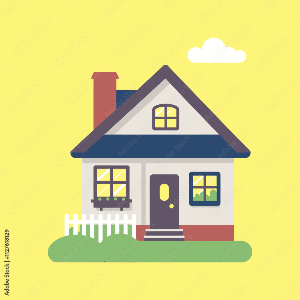 Minimalist Illustration of a House with Chimney on Bright Yellow Background Minimalist Illustration of a House with Chimney on Bright Yellow Background