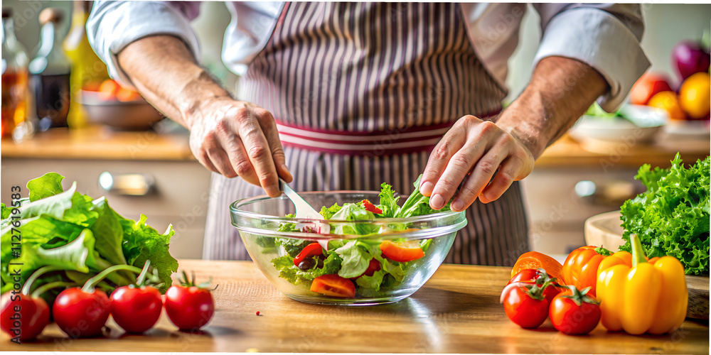 Preparing a vibrant salad with fresh vegetables in a bright kitchen during the afternoon Preparing a vibrant salad with fresh vegetables in a bright kitchen during the afternoon