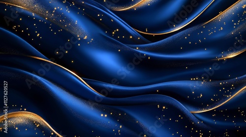 Abstract dark bleu background with gold particles, christmas or new year background. beautiful background for christmas or new year with copy space. 