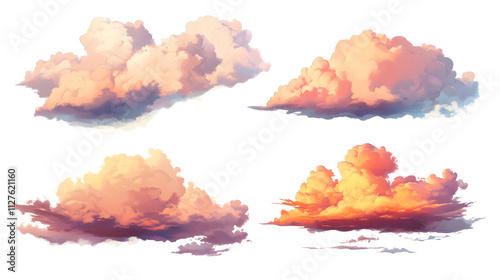 Set of picturesque sunset clouds, cut out