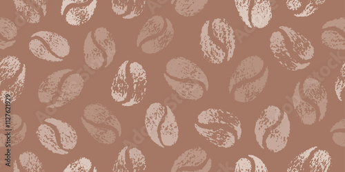 Coffee bean pattern in mocha mousse 2025 year color. Seamless background, mocha mousse vector 2025. Coffee texture, cafe crayon hand drawn art. Trendy palette graphic. Abstract pattern grain crayon bg